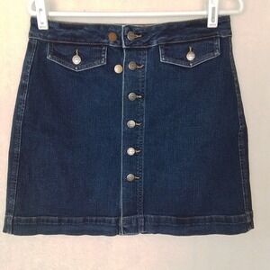 LOFT‎ Button Front Mini Jean Skirt Size 8 in Medium Wash Denim
